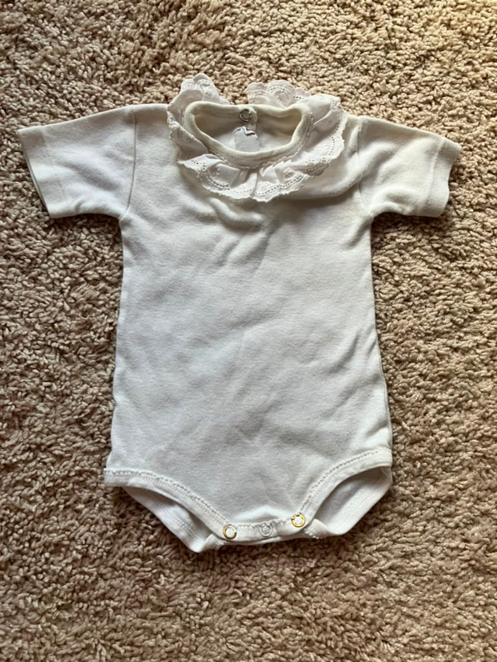 Petit Bateau Vintage 80s White Baby One-Piece with Lace Collar